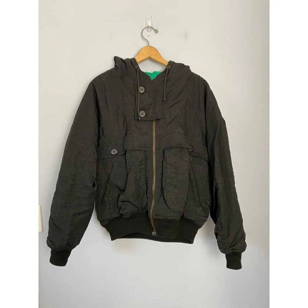 Vintage Benetton Black Hooded Winter Jacket Size 44 Made in Italy